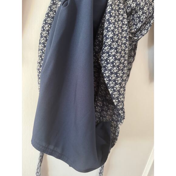 Caslon Navy Blue Ditsy Floral Midi 3/4 Sleeve Belted Dress Size X Small - Picture 3 of 11